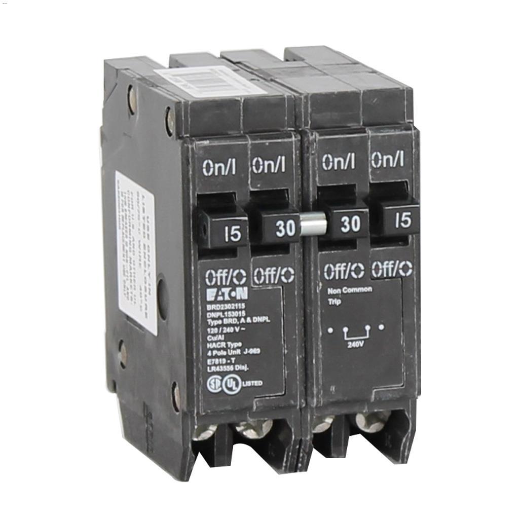 4 Pole (2) 15 A (1) 30 A Type DNPL Plug-In Circuit Breaker
