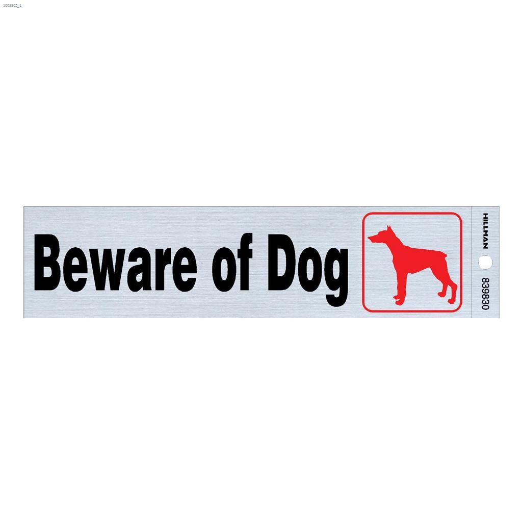 2" x 8" Black & Red/Nickel Beware of Dog Self-Adhesive Sign