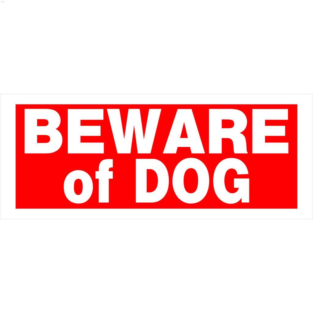 6" x 15" White On Red Beware Of Dog Heavy Duty Sign