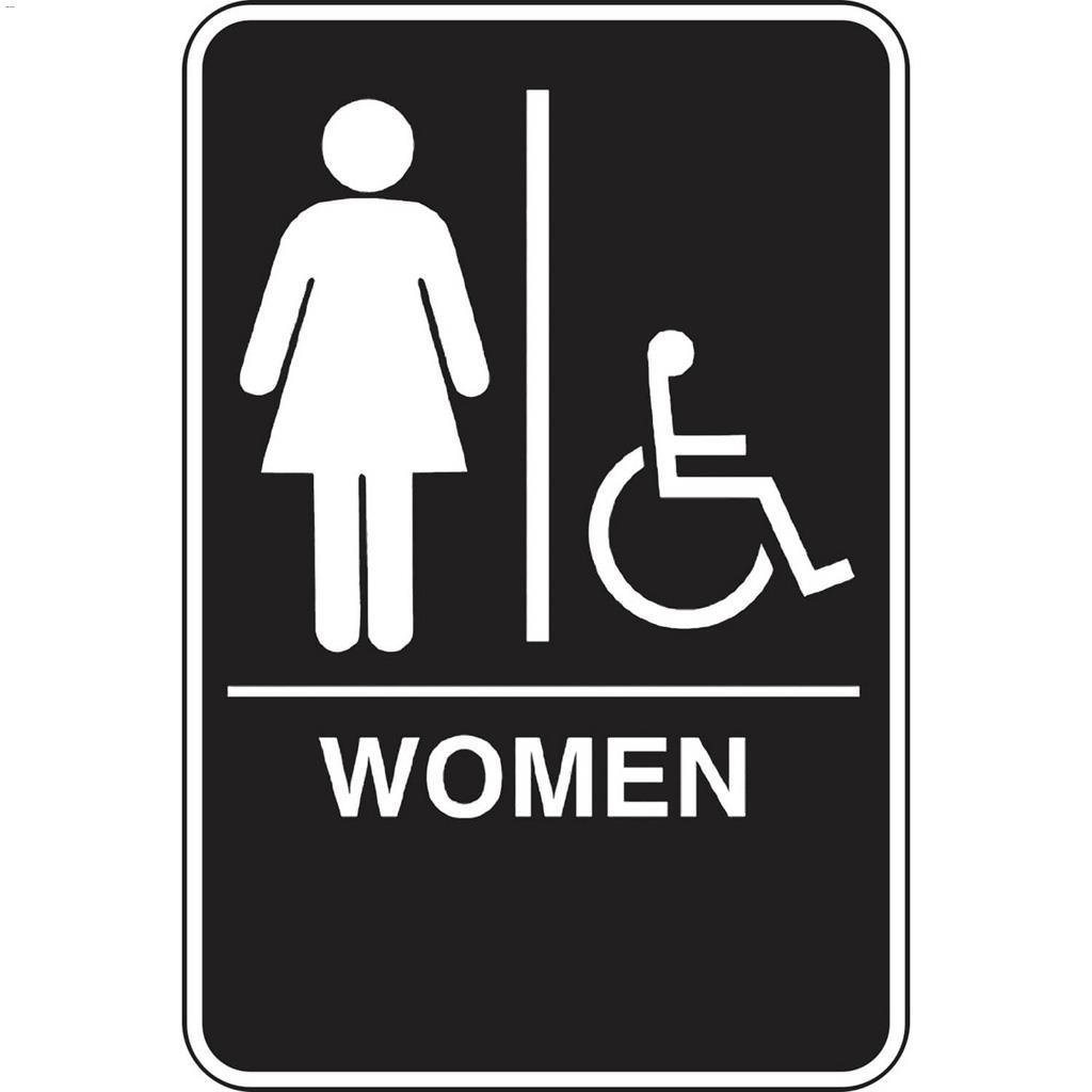6" x 9" White On Black ADA Braille Signs - Women Handicapped