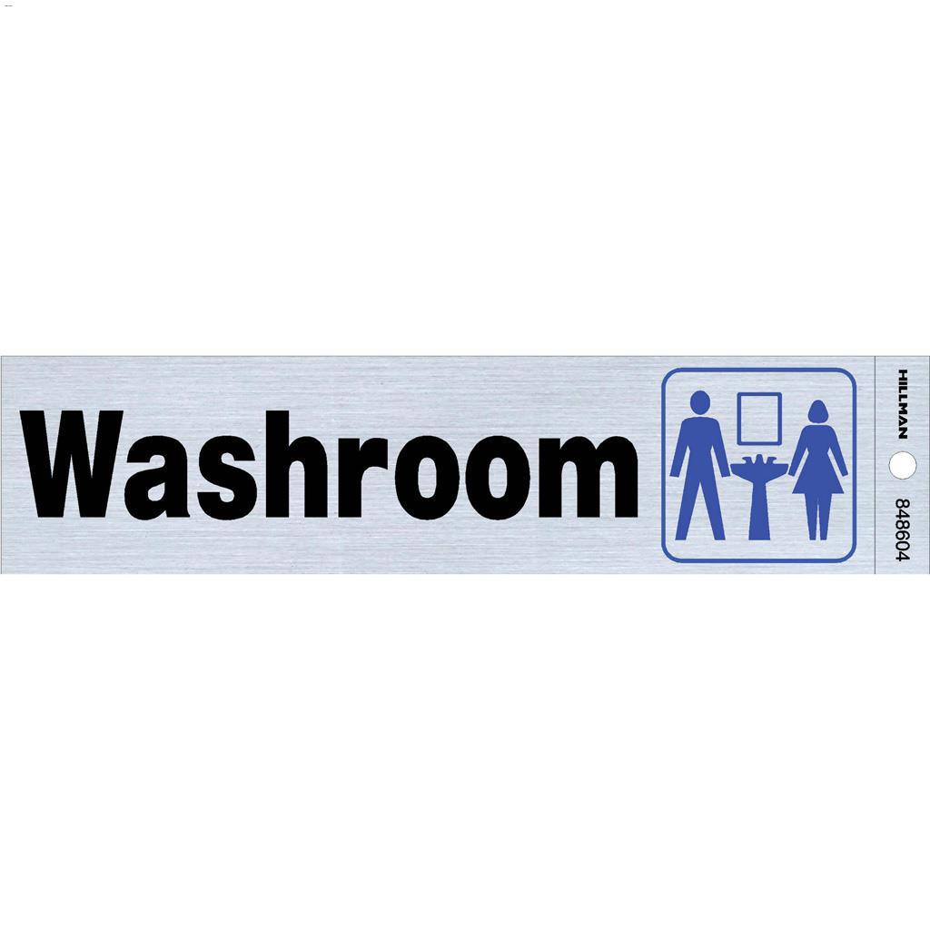 2" x 8" Black & Blue/Nickel Washroom Sign