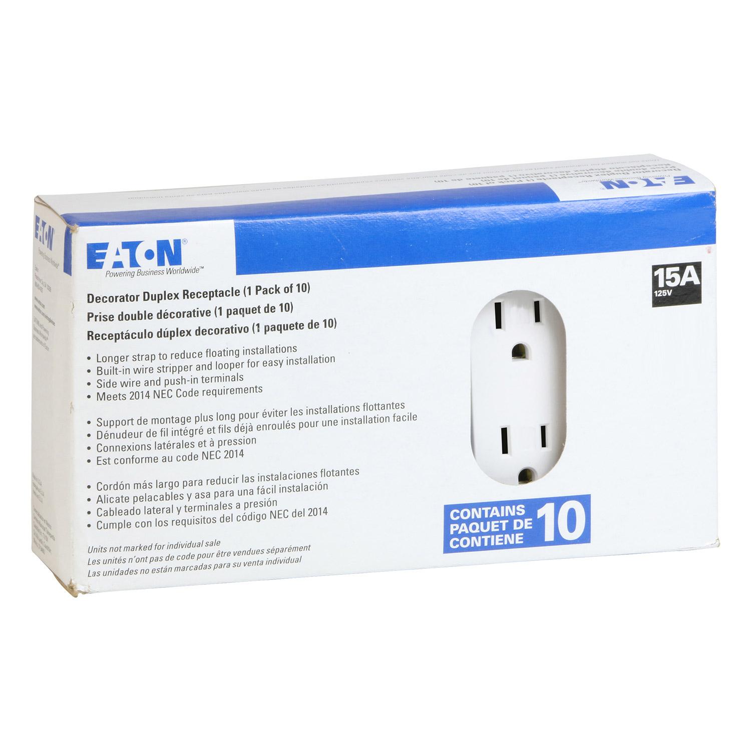 15 A White Decorator Duplex Receptacle-10/Pack