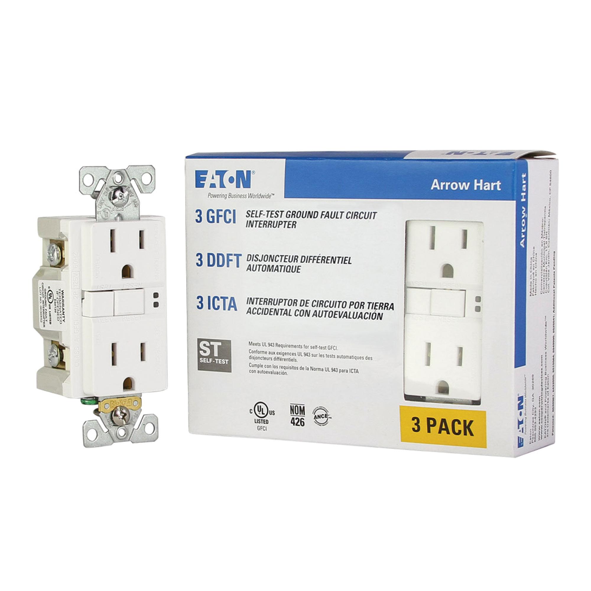 15 A White Duplex GFCI Receptacle-3/Pack