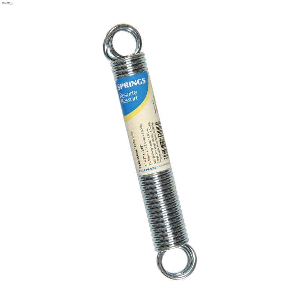 1" x 7" Zinc Plated Utility Extension Spring-1/Pack