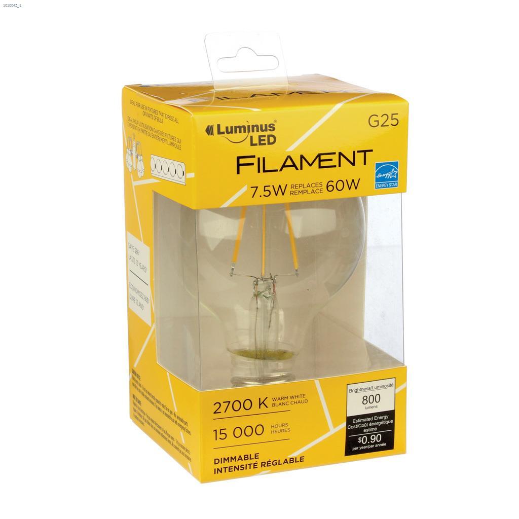 G25 7W 2700K Dimmable Filament LED Bulb