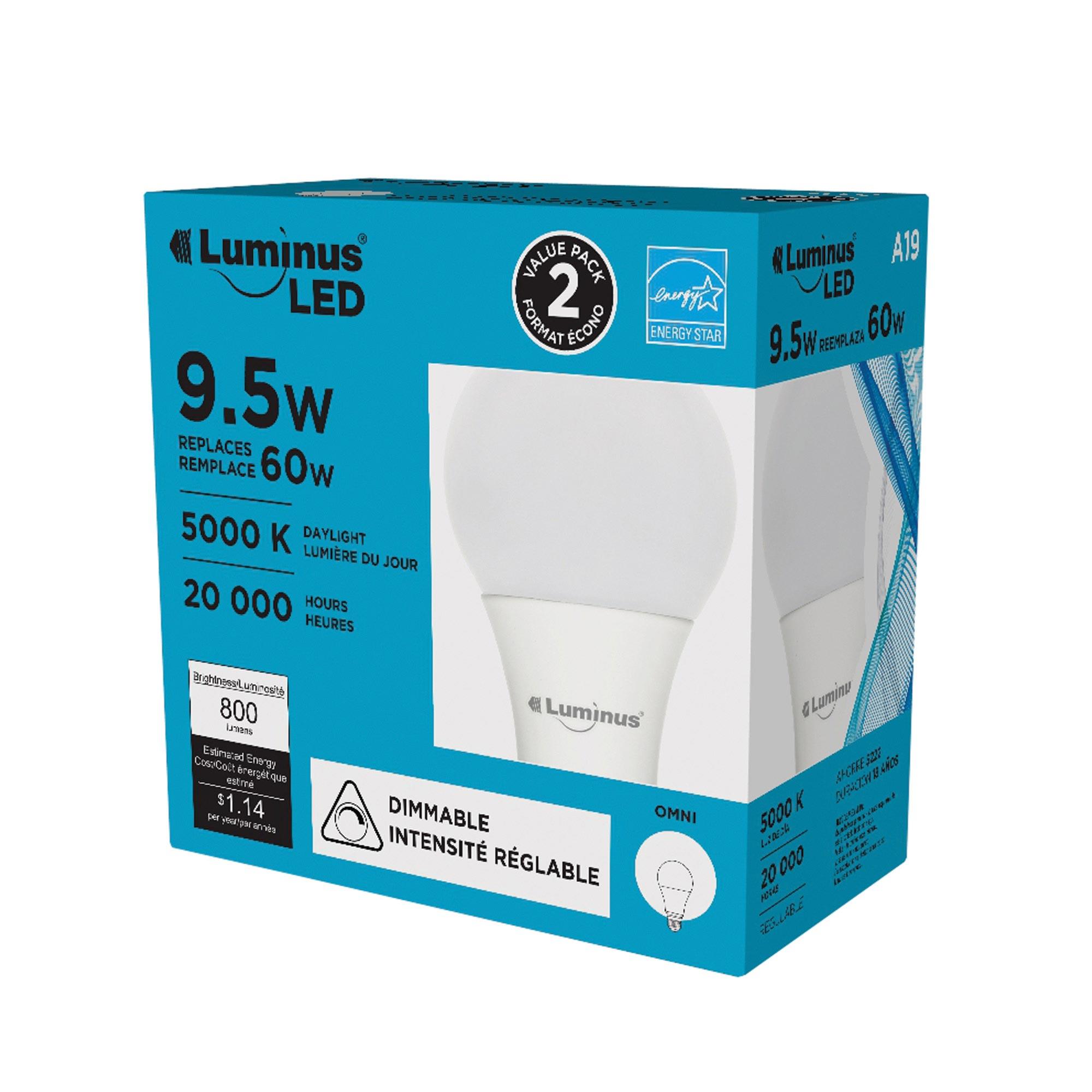 A19 9W 5000K Dimmable LED Bulb-2/Pack