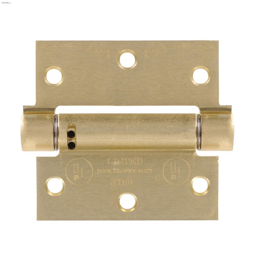 4" Satin Brass Square Corner Adjustable Spring Hinge
