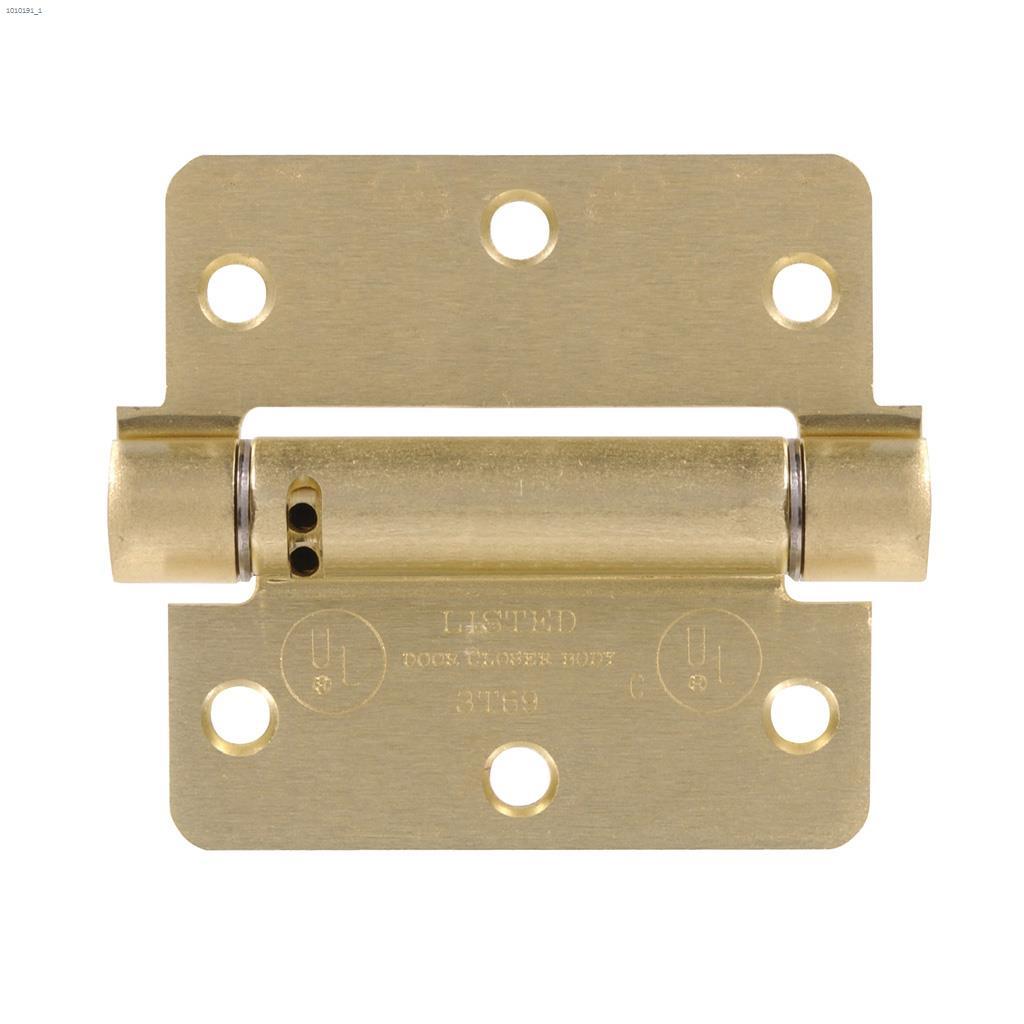 4" Satin Brass Round Corner Adjustable Spring Hinge