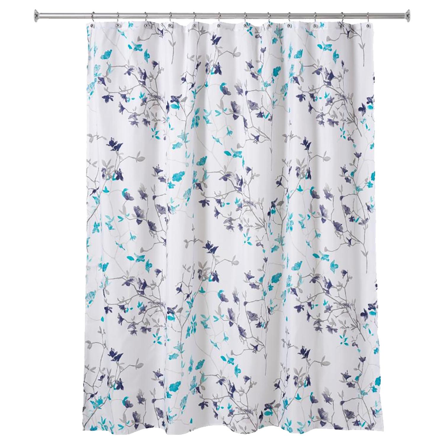 72" x 72" Teal/Navy Twiggy Floral Shower Curtain