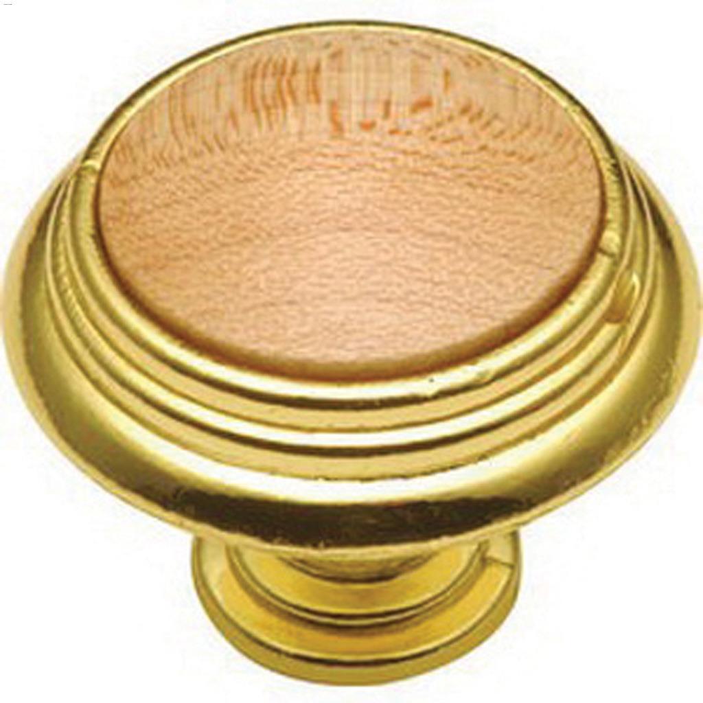 1-1/4" Polished Brass & Natural Maple Woodgrain Door Knob