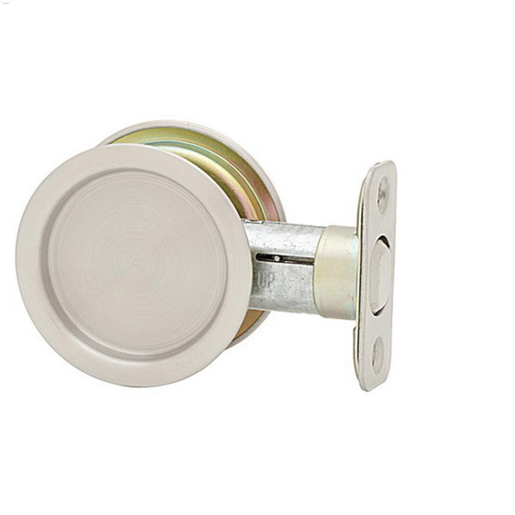 Pocket Door Lock Round Passage Satin Nickel