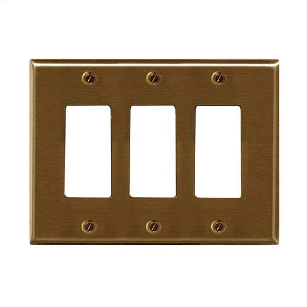 Antique Brass Metal Triple Rocker Wall Plate