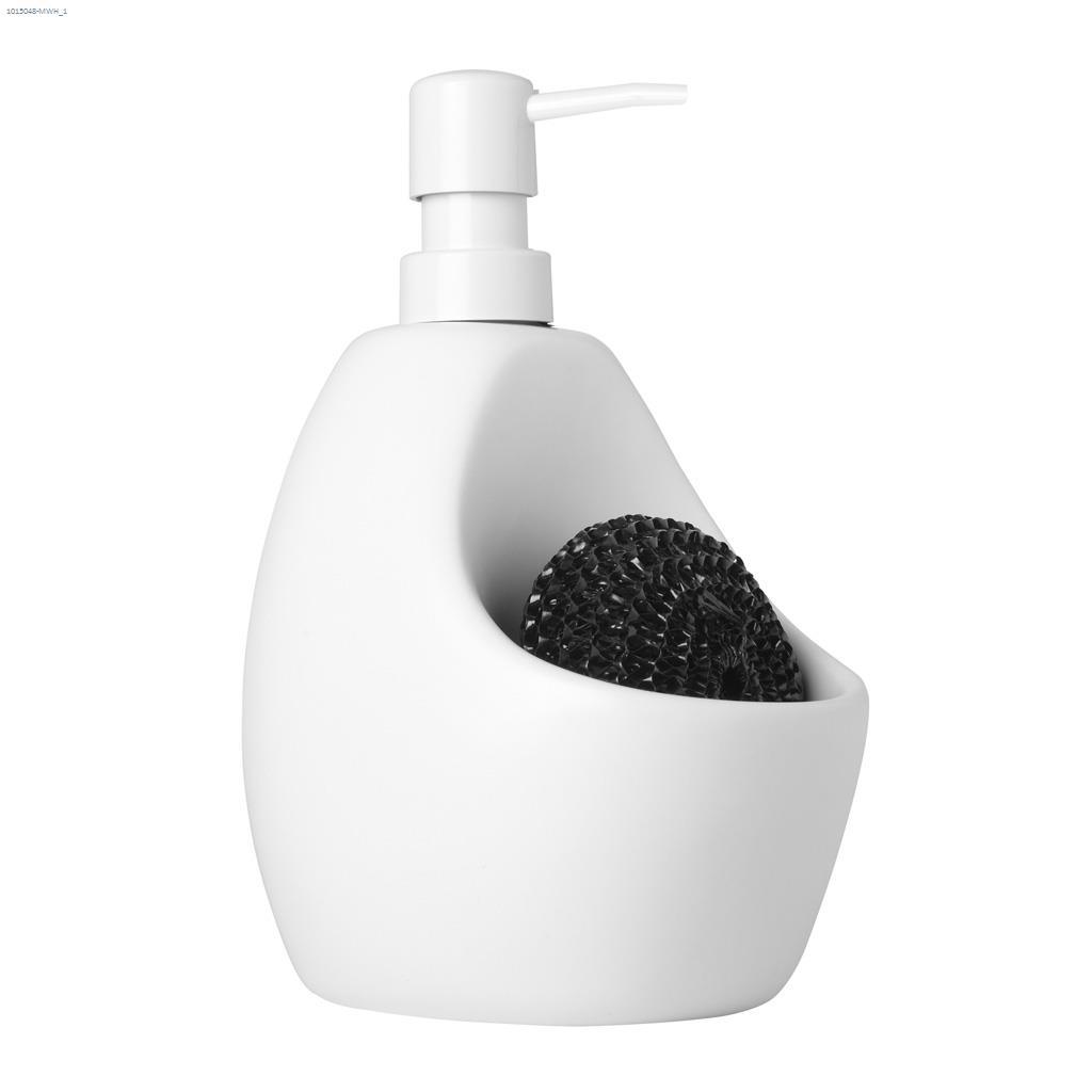 Joey 20 oz Matte White Soap Pump With Scrubby Holder
