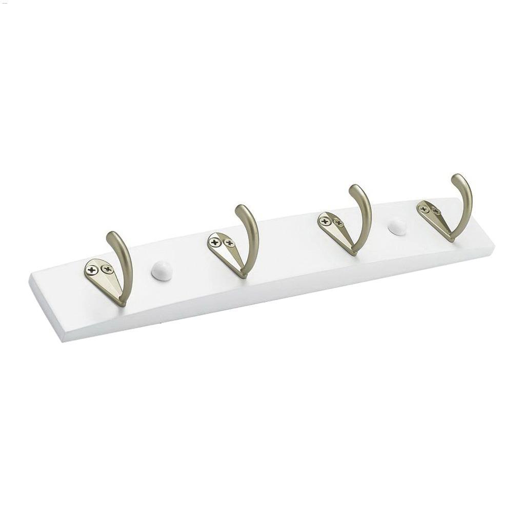 300 mm White With Matte Nickel Wall 4 Hook Rack