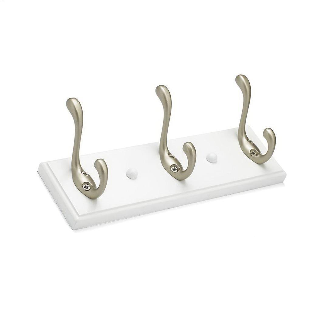 255 mm White With Matte Nickel Wall 3 Hook Rack