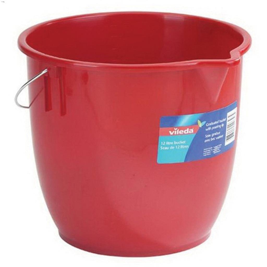 Seau rond rouge en plastique avec manche métallique 12  l