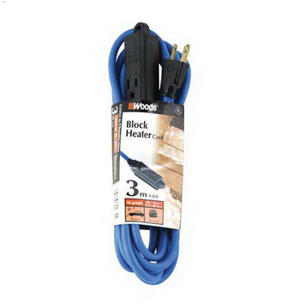 Rallonge électrique bloc chauffage bleu 3 prises 16AWG 3C 3m