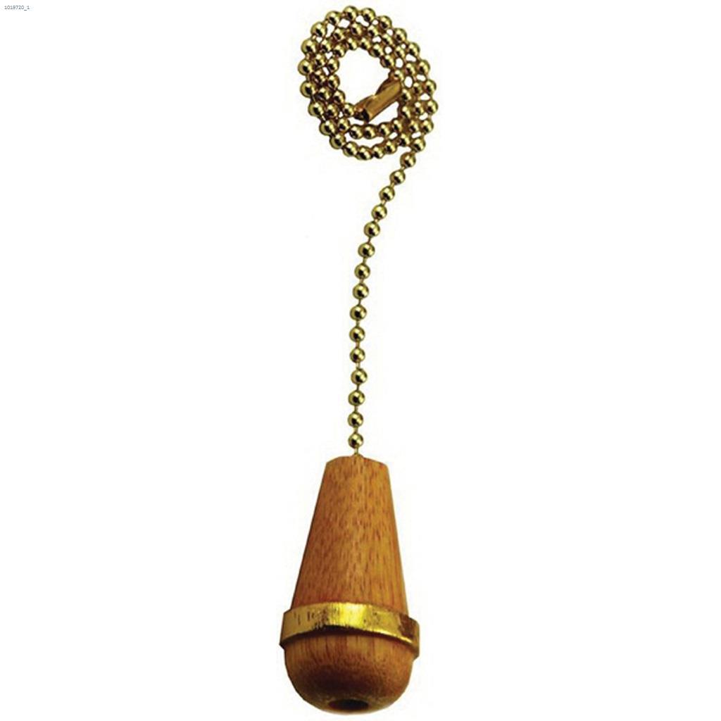 12" Light Wood Brass Chain Cone Shaped Pull Chain
