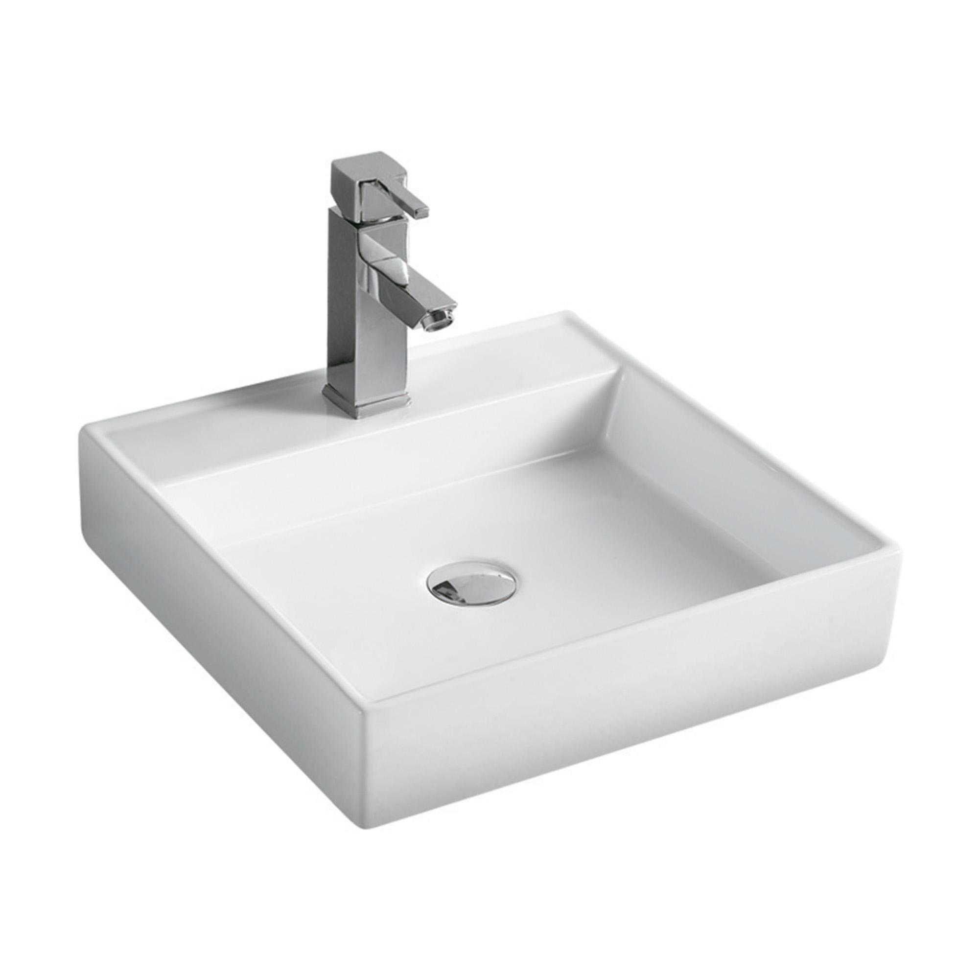 White Porcelain Square Above Counter Bathroom Sink