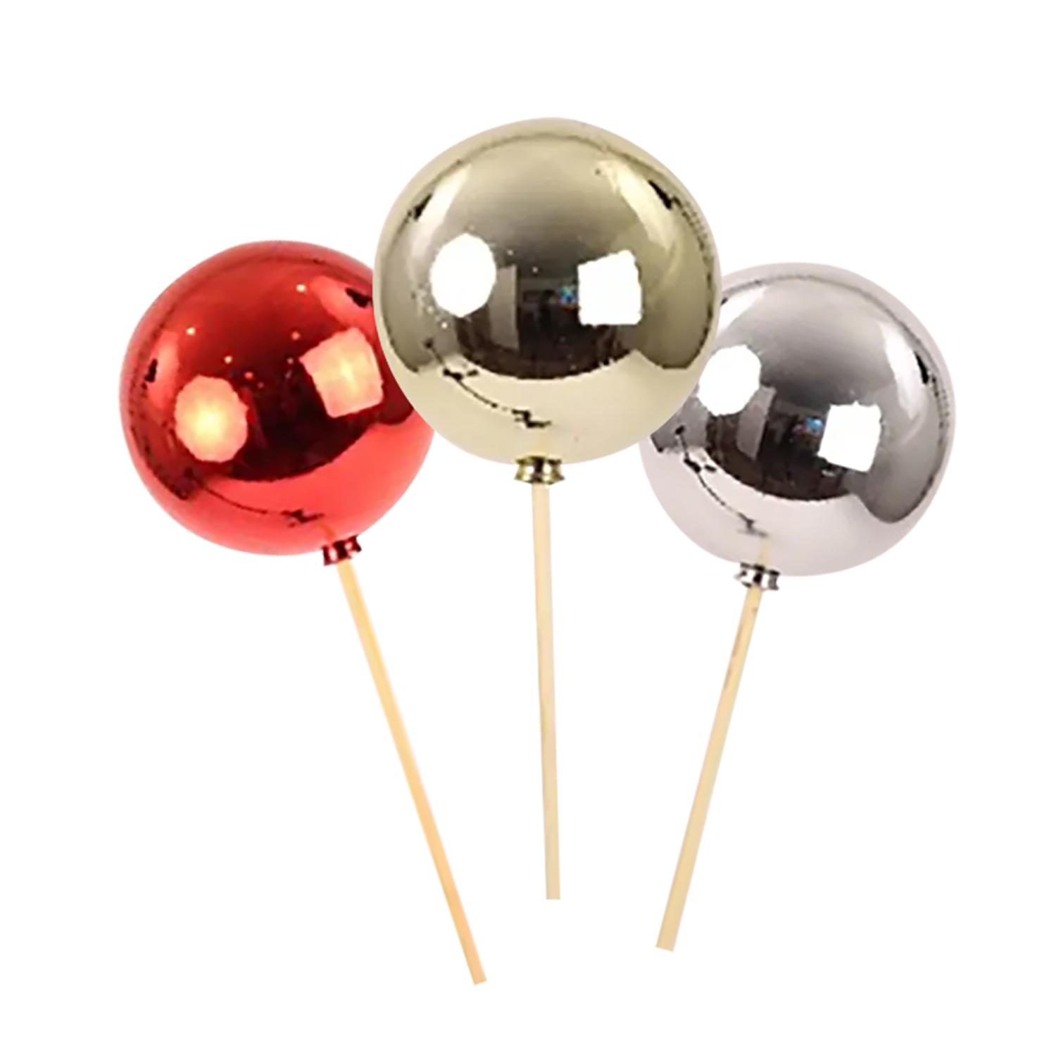Ball Ornament Stem -Gold 8cm