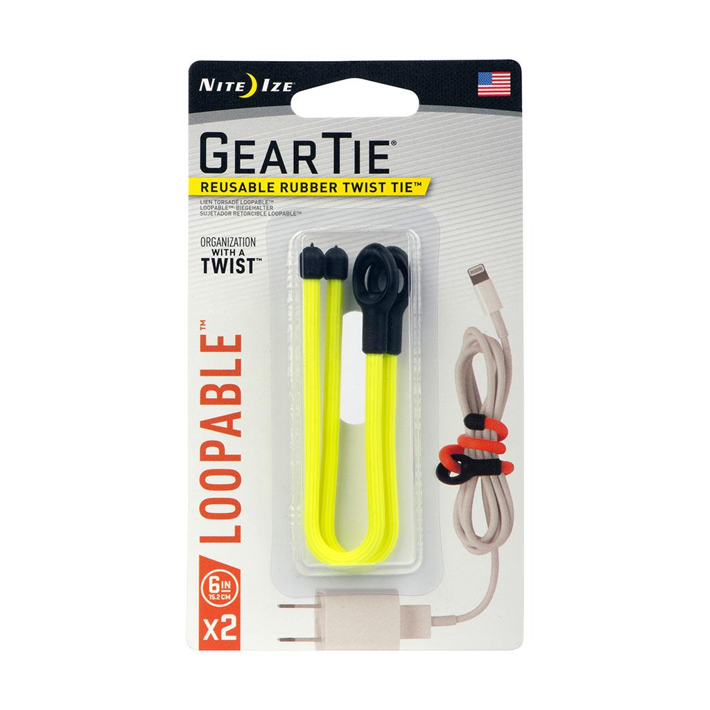 Gear Tie Loopable Twist Tie 6" - Neon Yellow-2/Pack