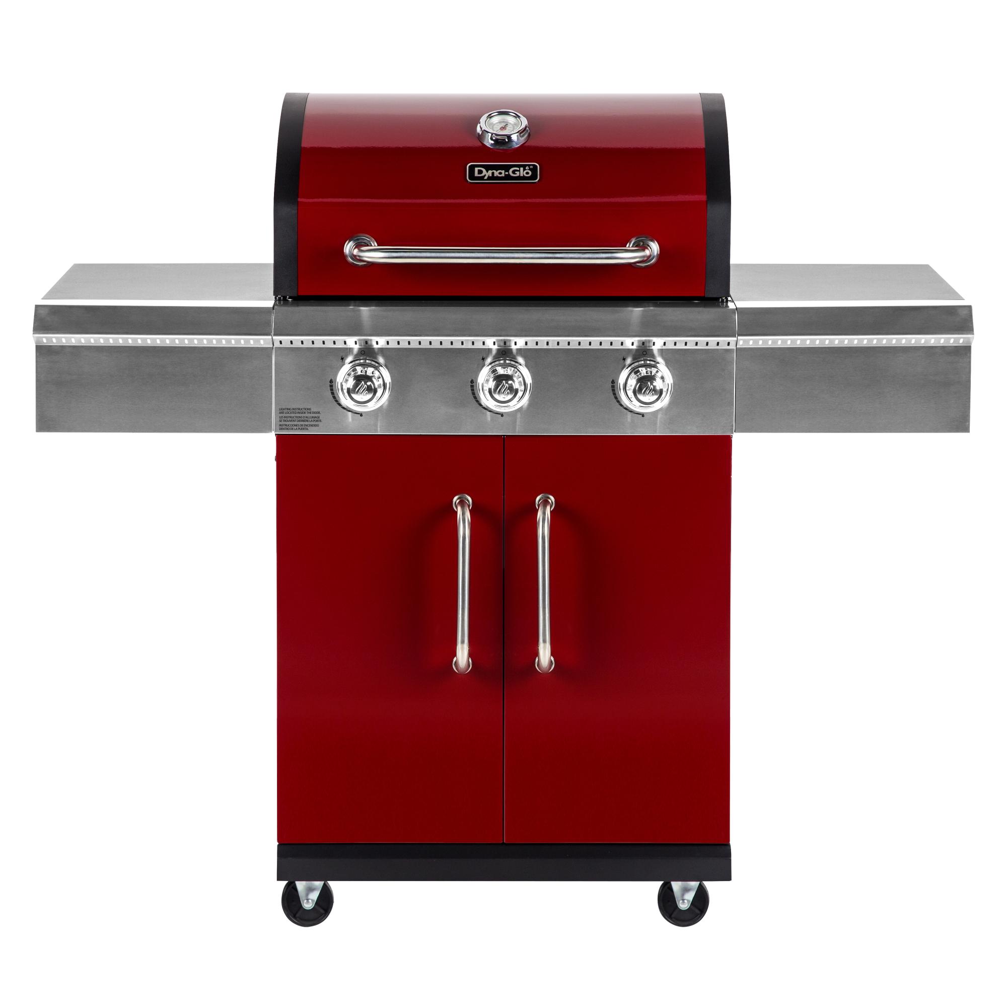 Dyna-glo Red Three Burner Propane Gas Grill with 2 Doors
