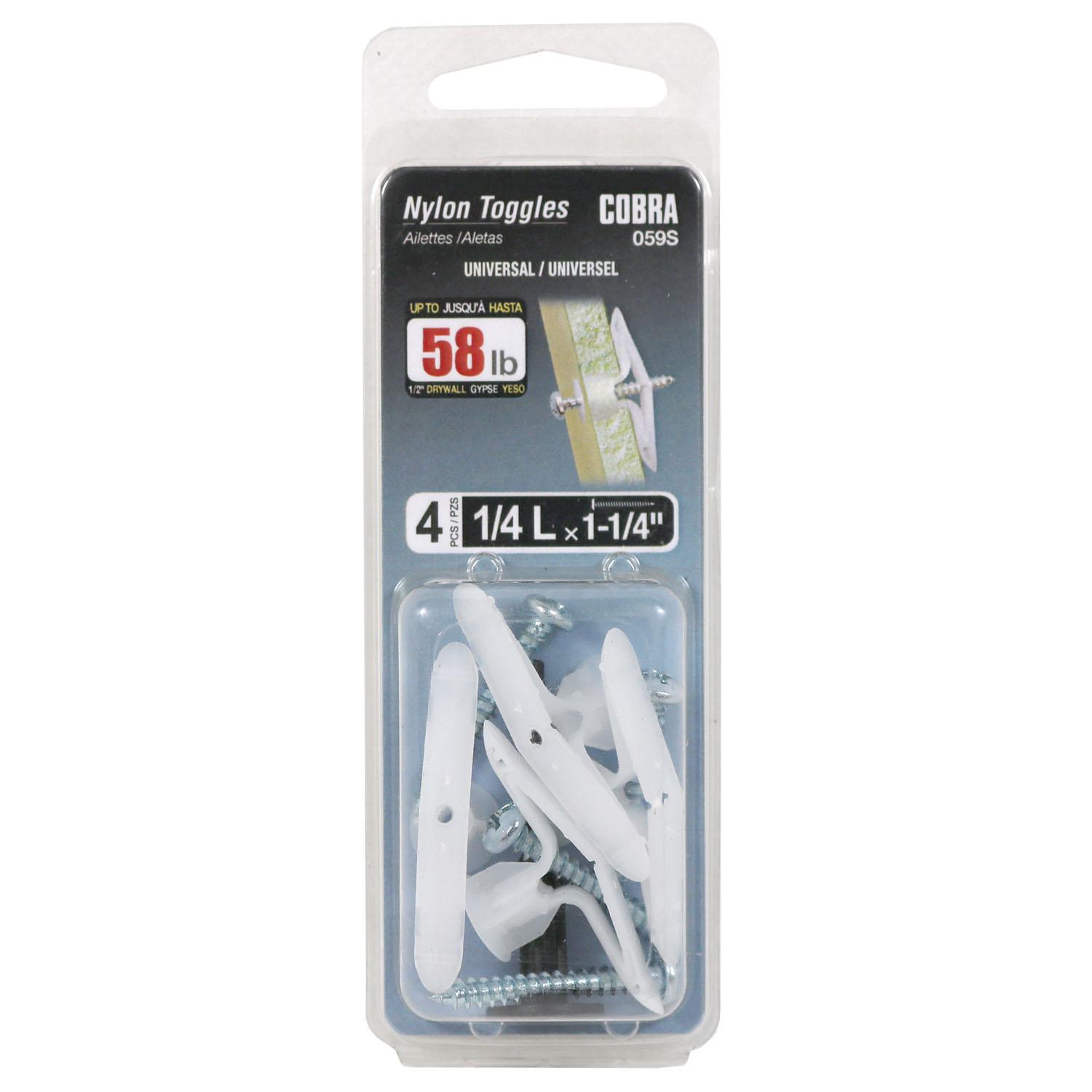Nylon Toggle Light Duty 1/4" L + Screws