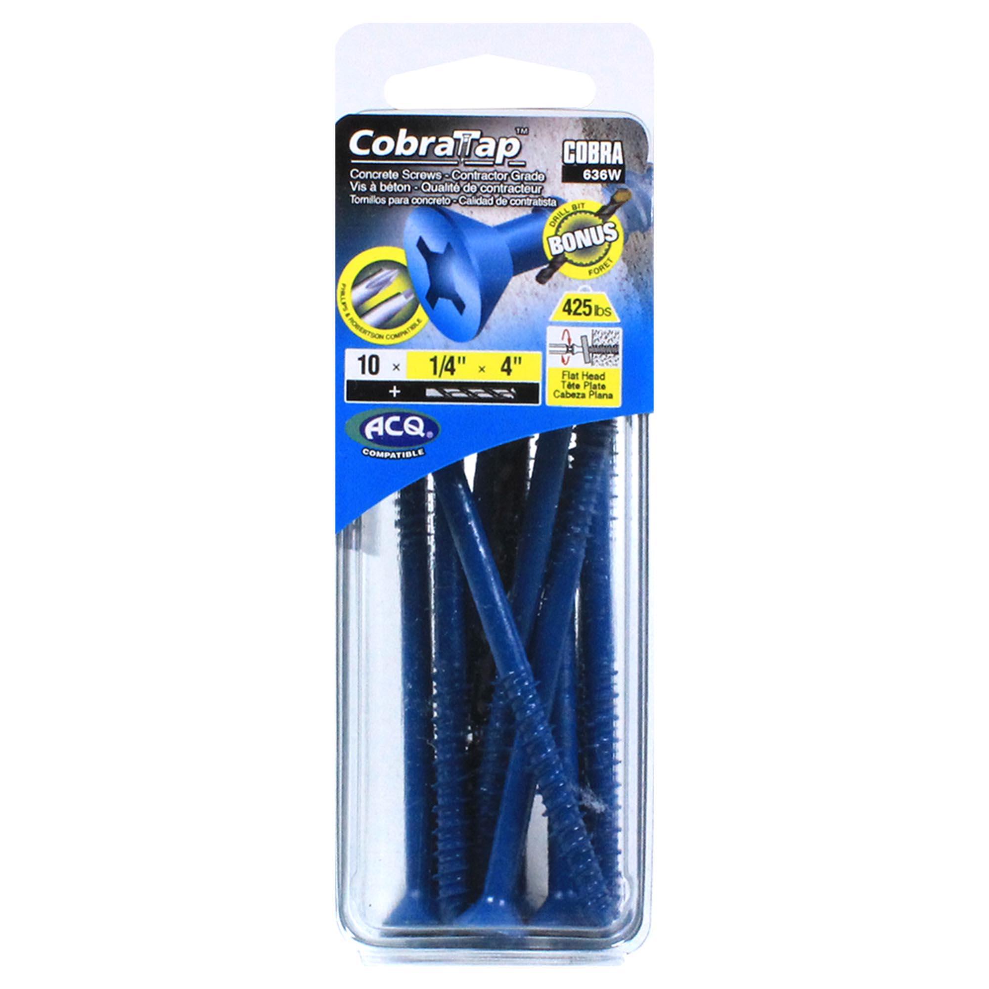 Concrete Screw Flat Head 1/4" x 4'' + Drill Bit