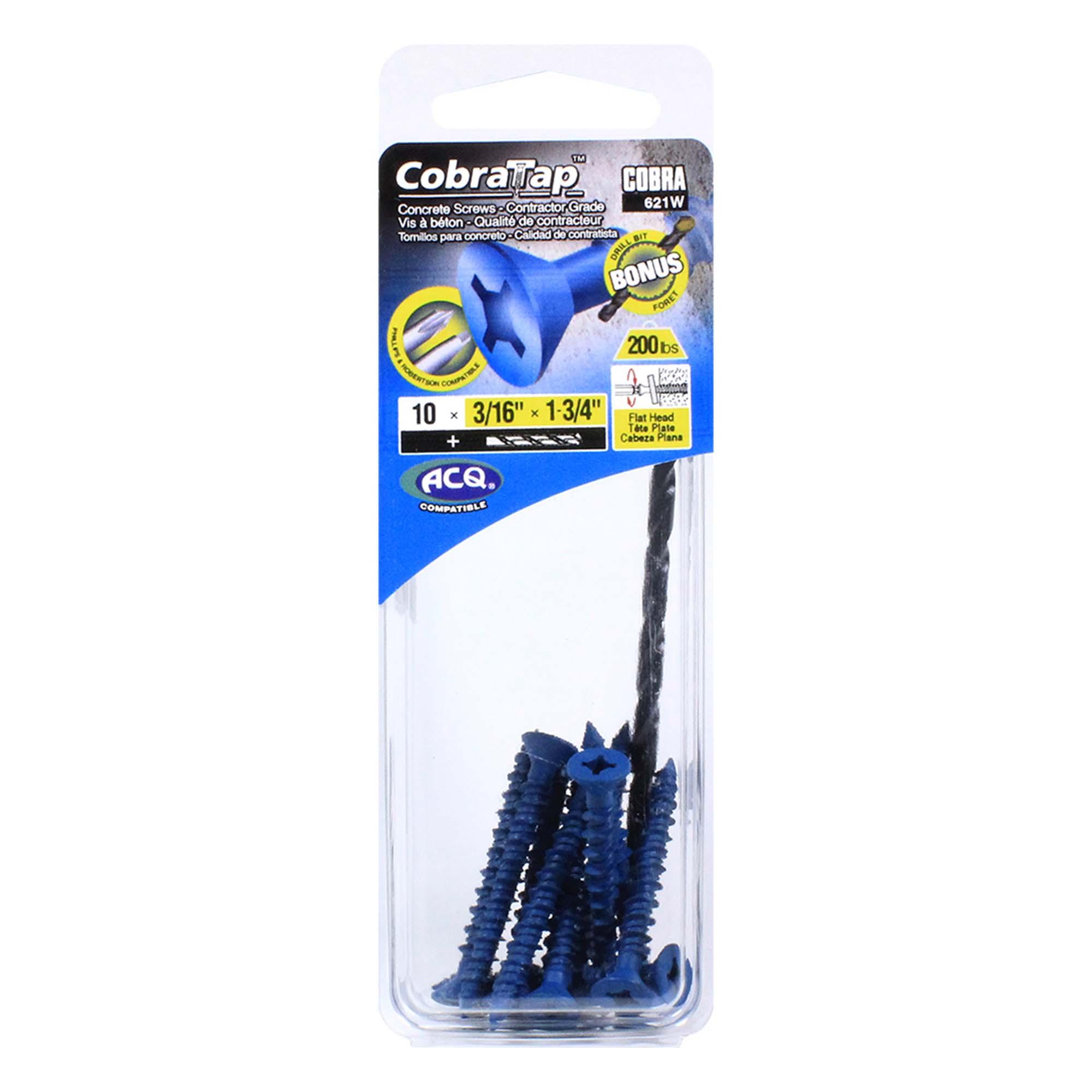 Concrete Screw Flat Head 3/16" x 1-3/4" + Drill Bit