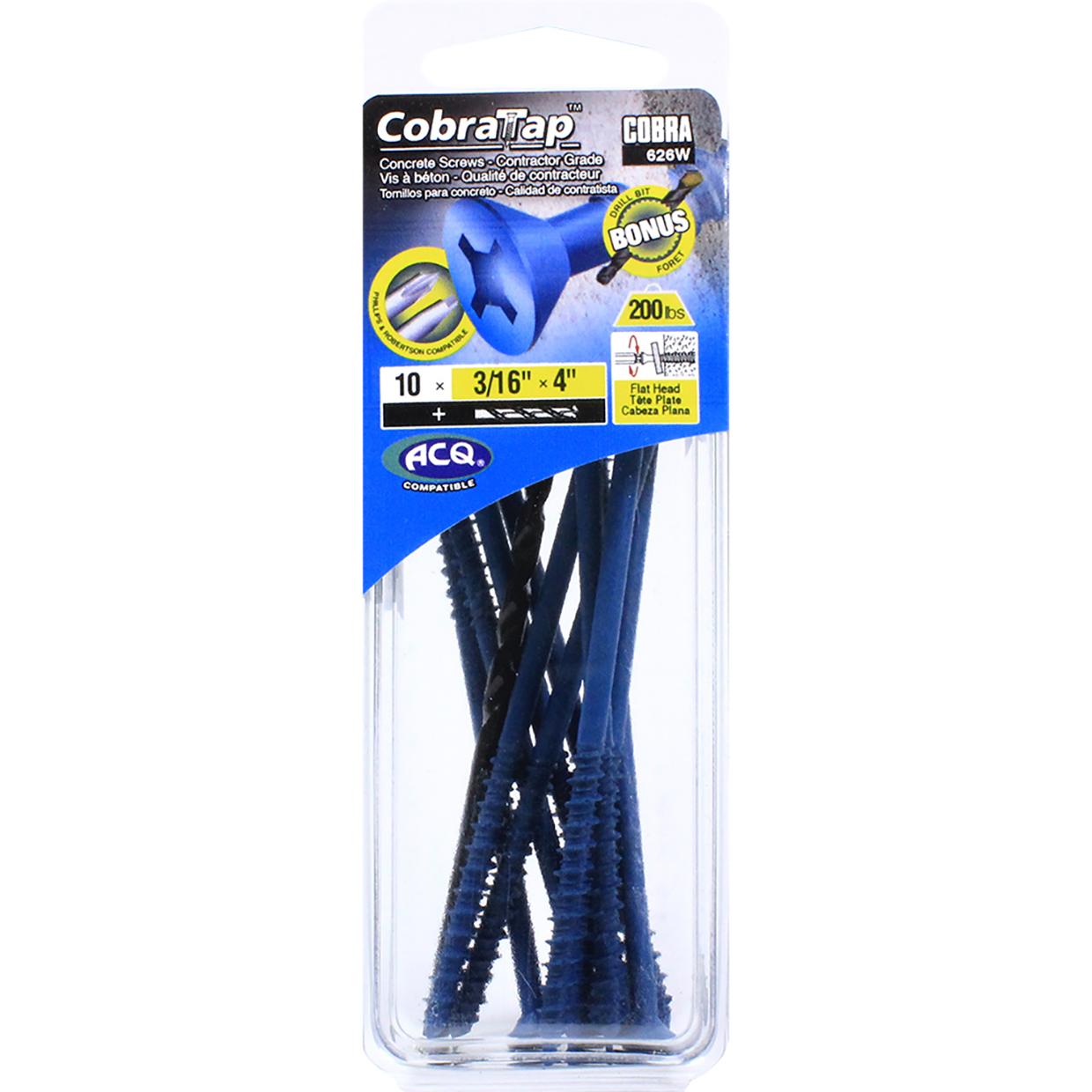 Concrete Screw Flat Head 3/16" x 4" + Drill Bit