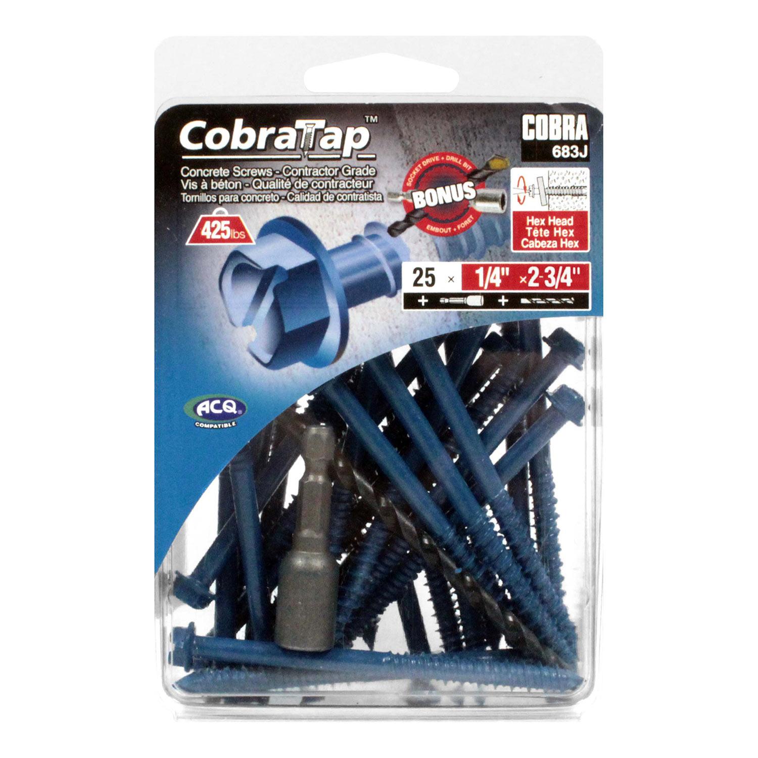 Concrete Screw Hex Head 1/4" x 2-3/4 + Drill Bit/Driver