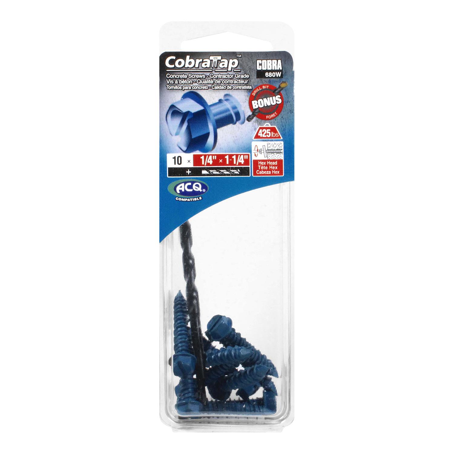 Concrete Screw Hex Head 1/4" x 1-1/4" + Drill Bit