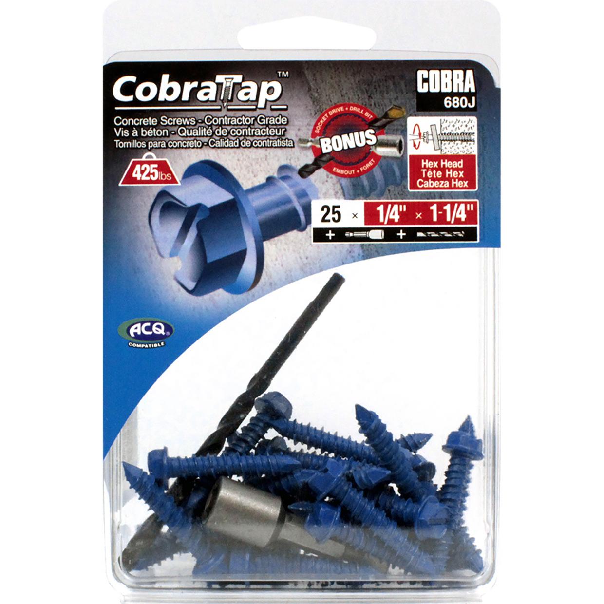 Concrete Screw Hex Head 1/4" x 1-1/4" + Drill Bit/Driver