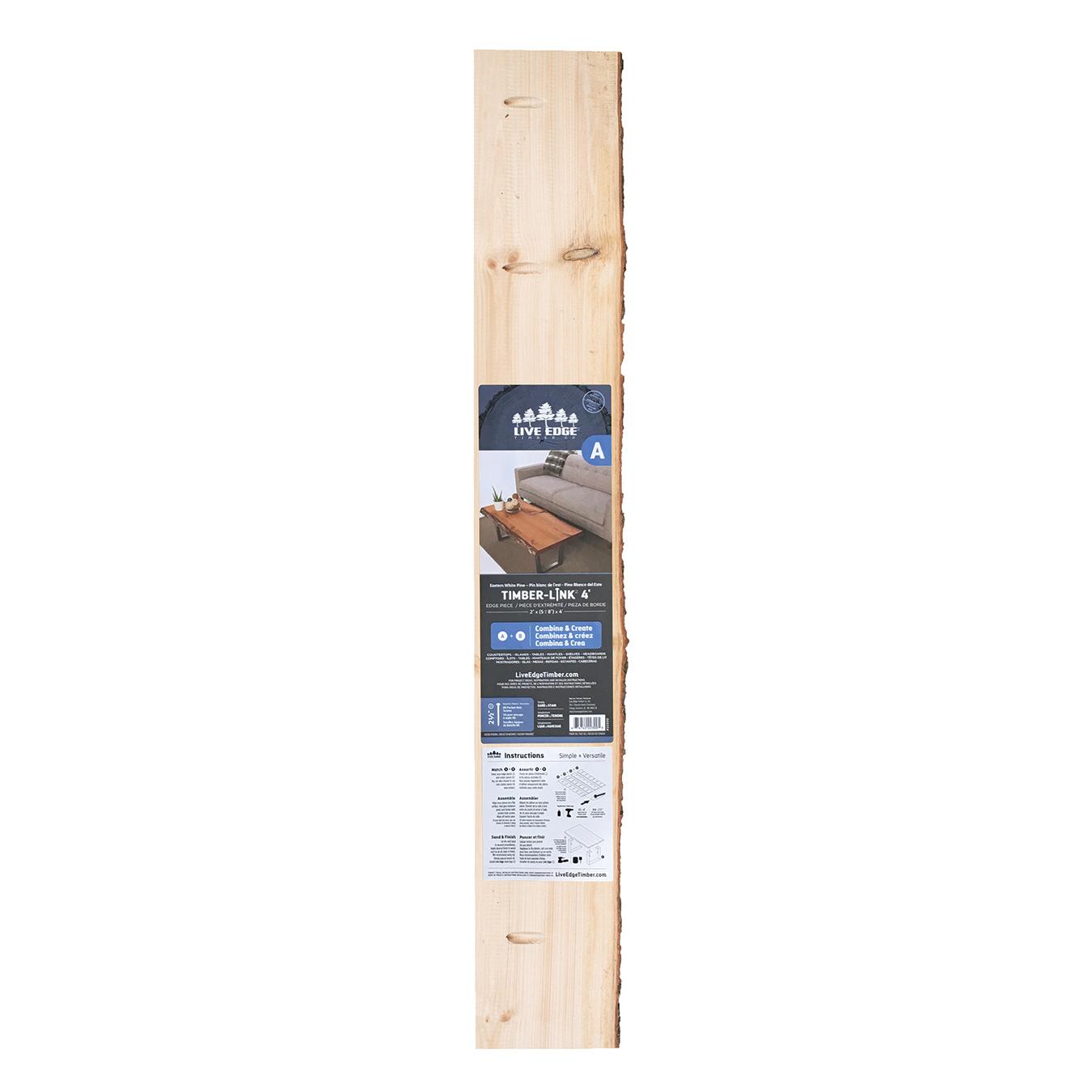 2" x (5"-8") x 4' Live Edge Pine Timber-link Edge Slab