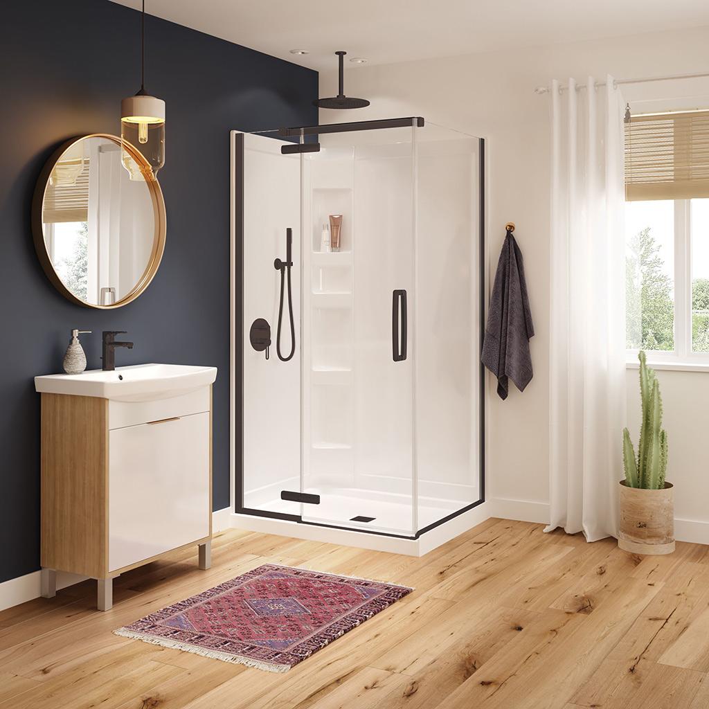 Hana Frameless Rectangular Pivot Shower Door- Dark Bronze