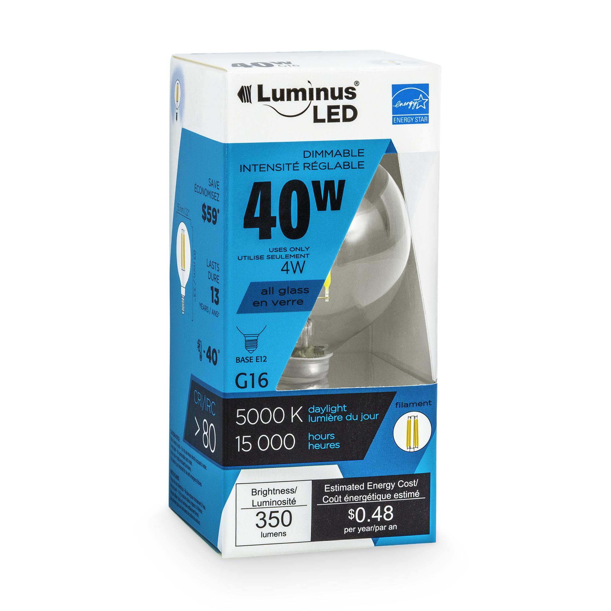 G16 4W Small Base 5000K Dimmable Frosted Filament LED Bulb