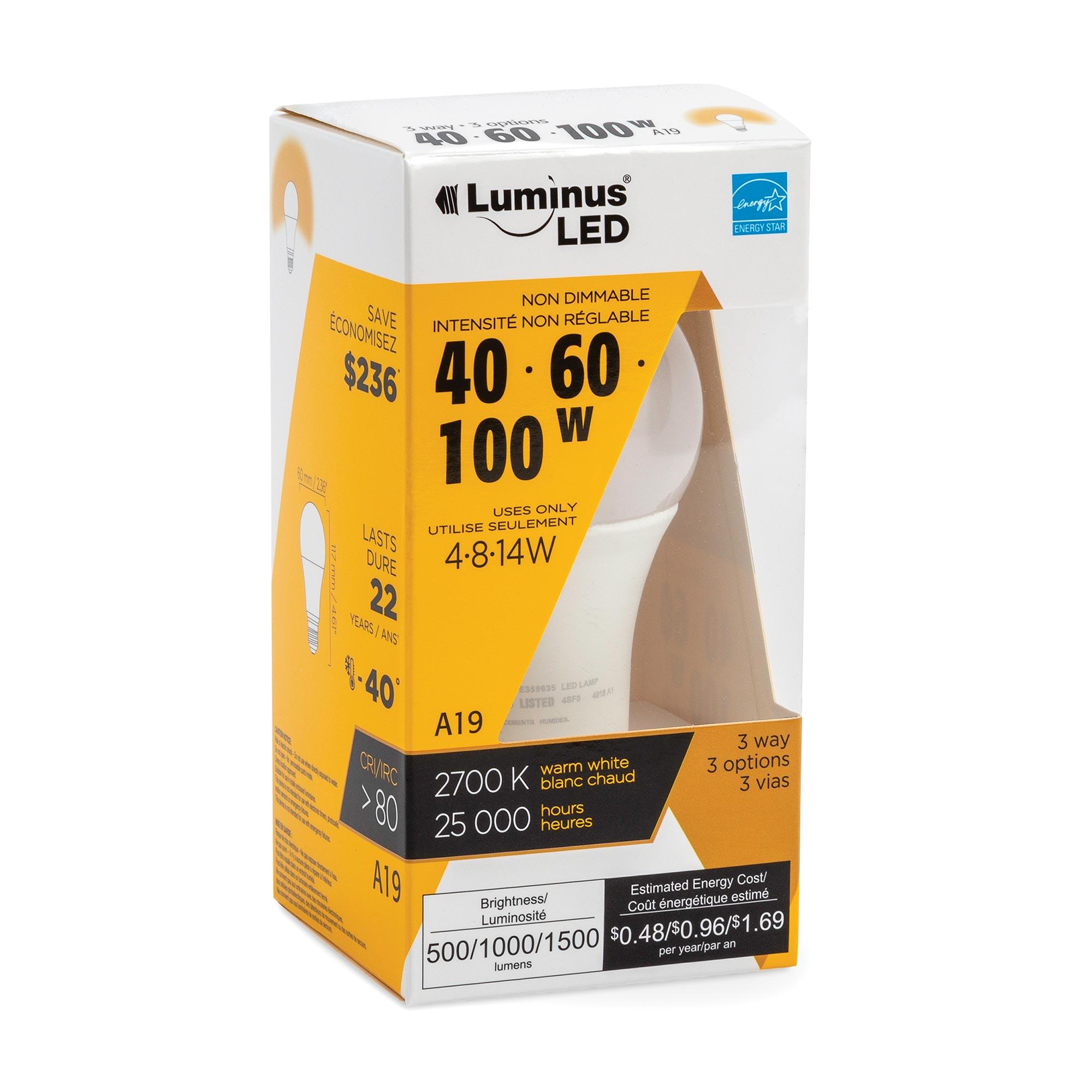 A19 4/8/14W 3-Way Non-Dimmable LED Bulb