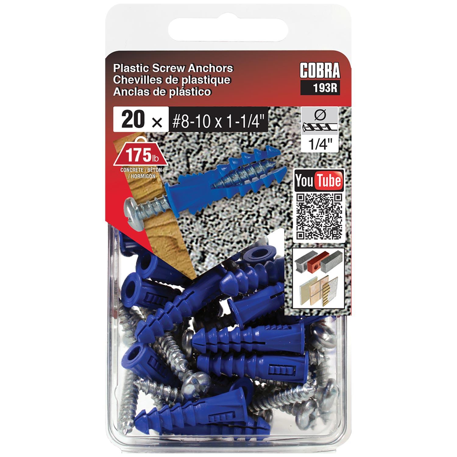 Plastic Anchors #8-10 x 1-1/4" + Screws-20/Pack