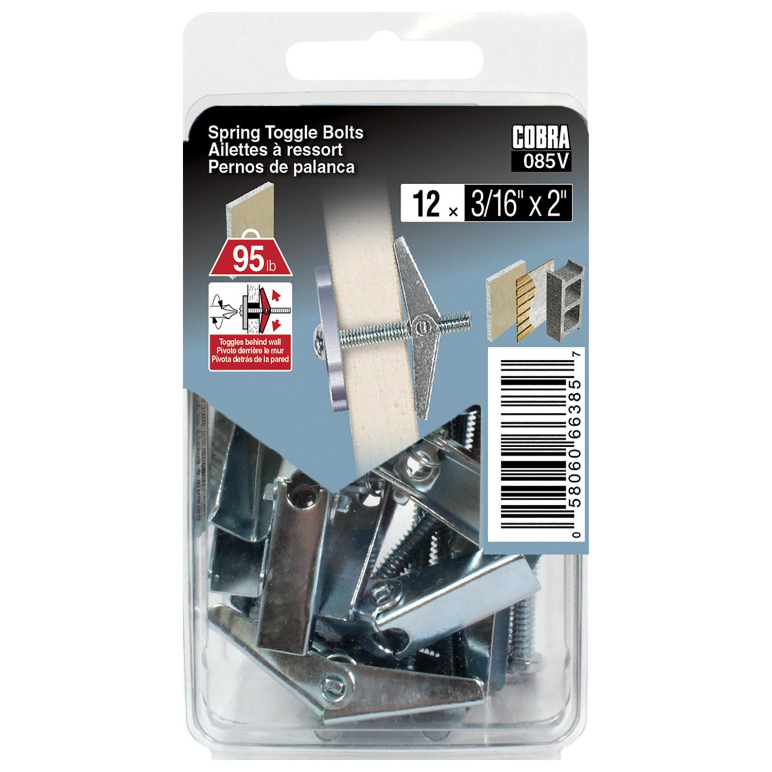 Spring Toggle Bolts 3/16" x 2"-12/Pack