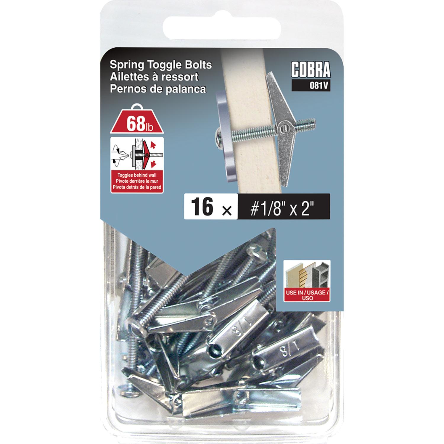 Spring Toggle Bolts 1/8" x 2"-16/Pack