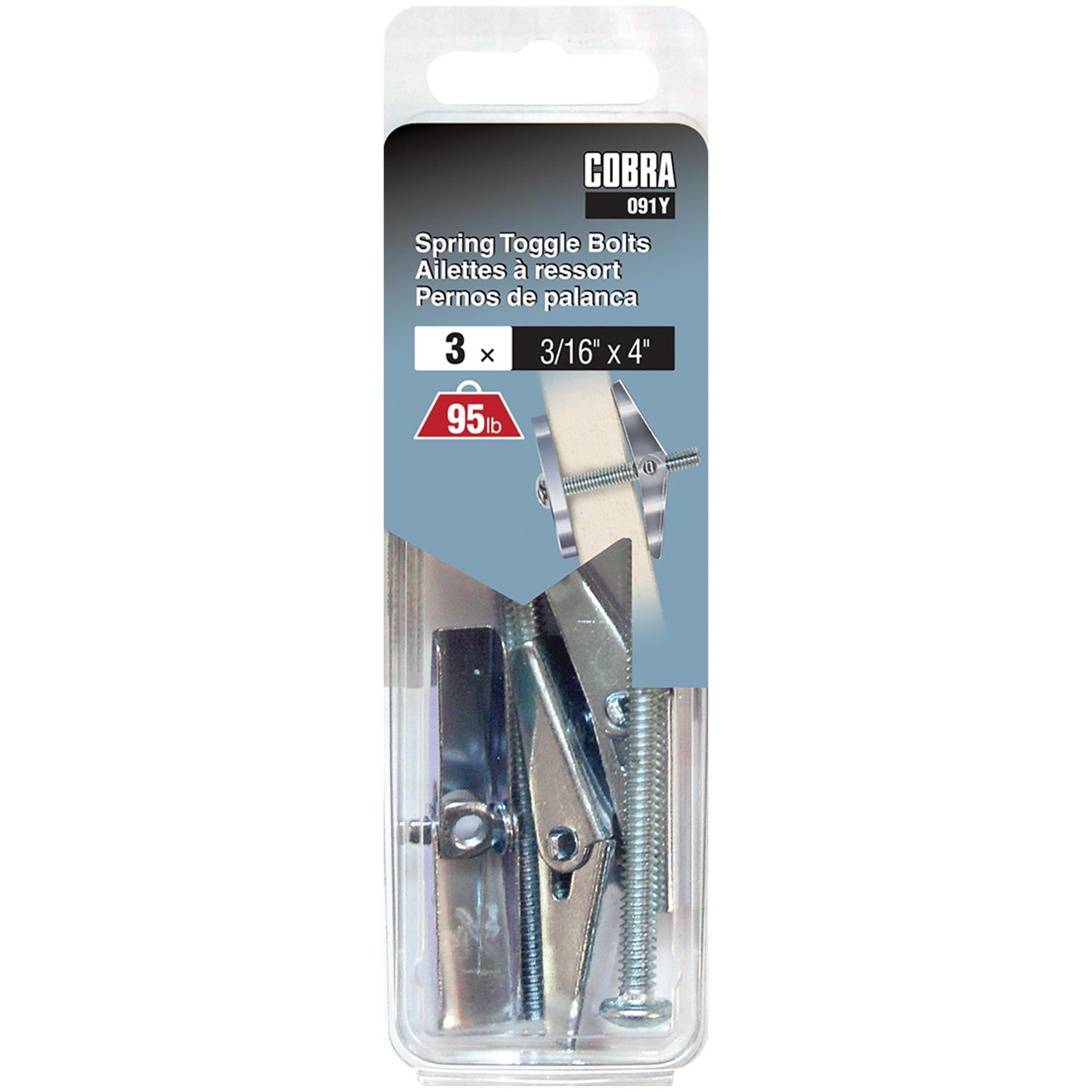 Spring Toggle Bolts 3/16" x 4"-3/Pack