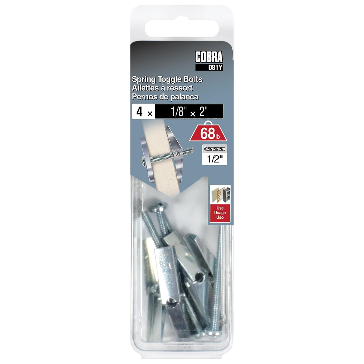 Spring Toggle Bolts 1/8" x 2"-4/Pack