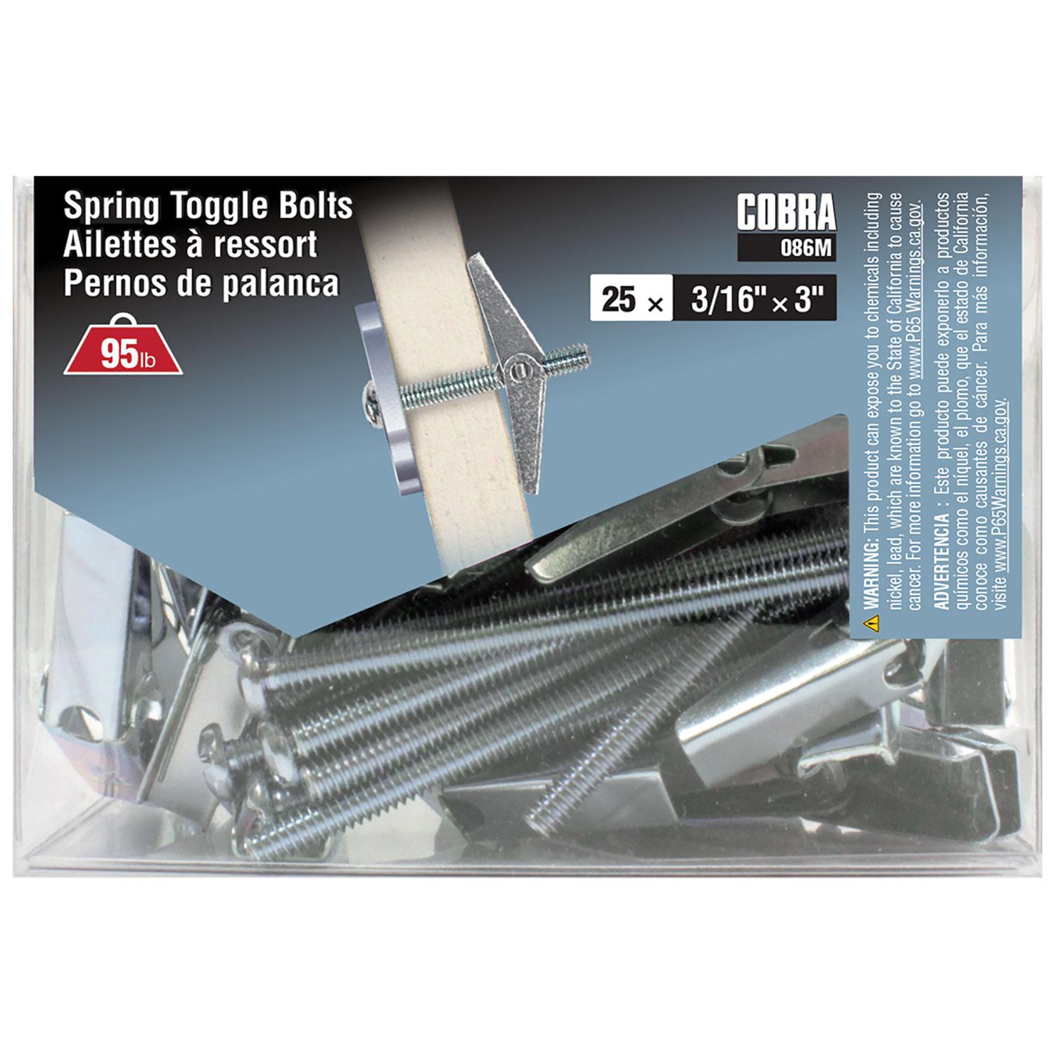 Spring Toggle Bolts 3/16" x 3"-25/Pack