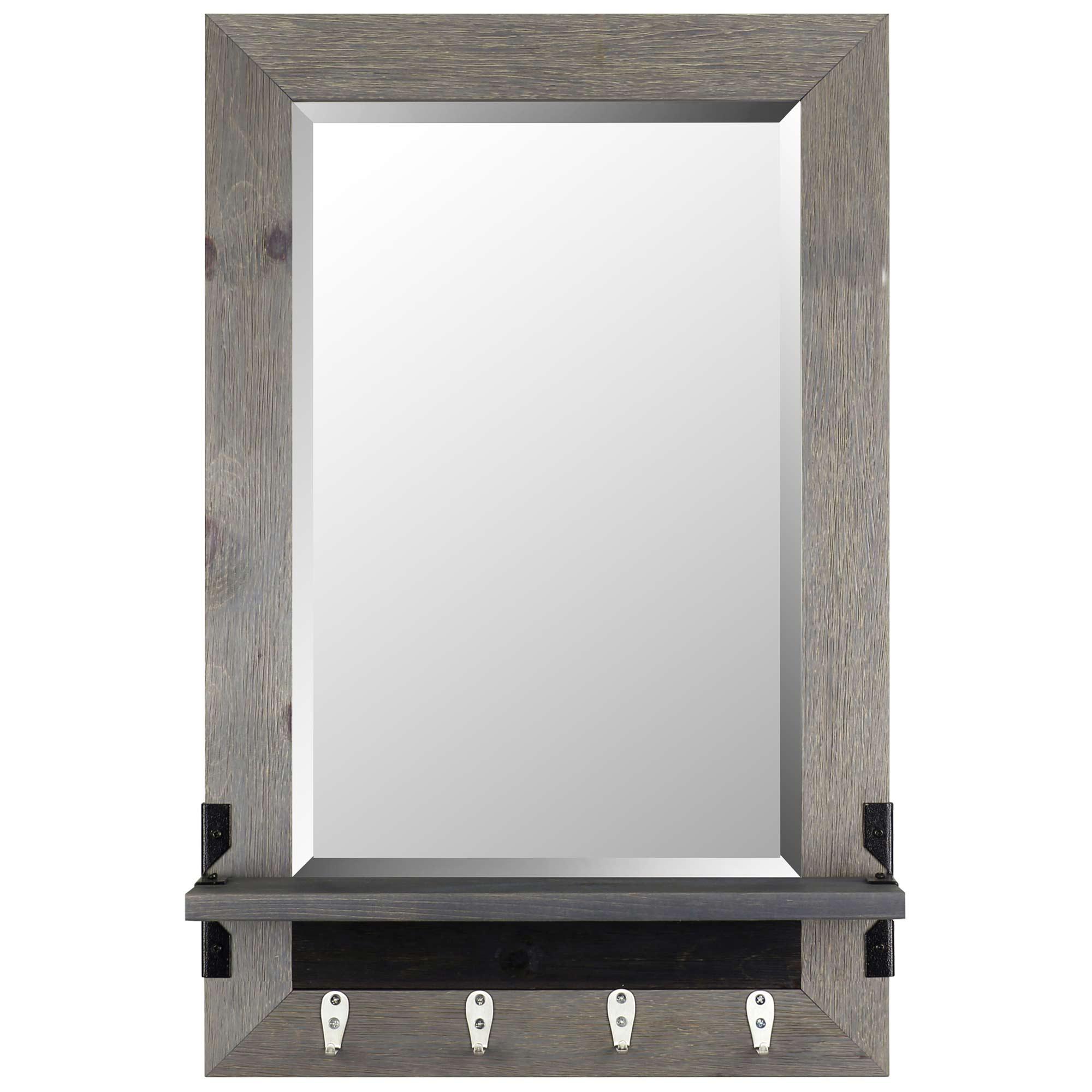 21" x 30" Grey Mirror With Hooks