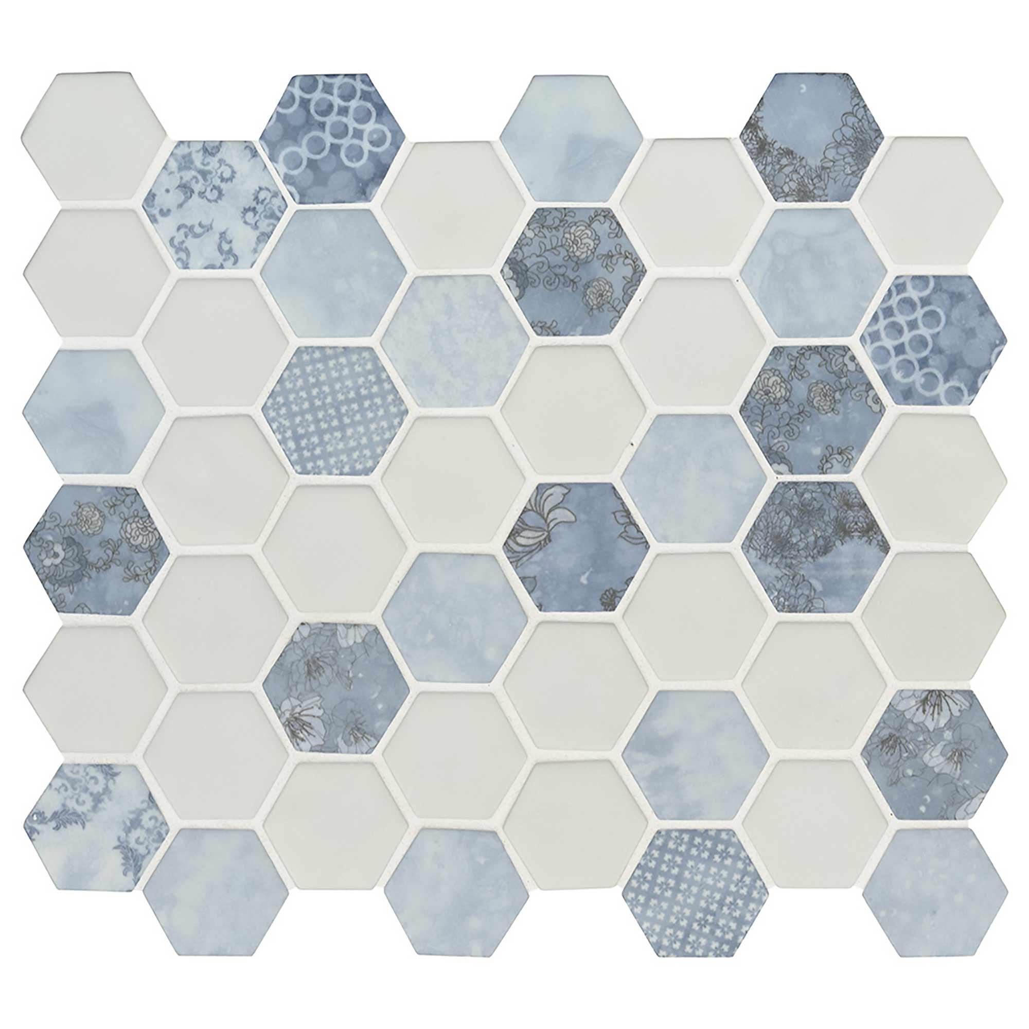 2" Blue Vista Azul Hexagon Glass Mosaic Tile 15pc/14.70 SFBx