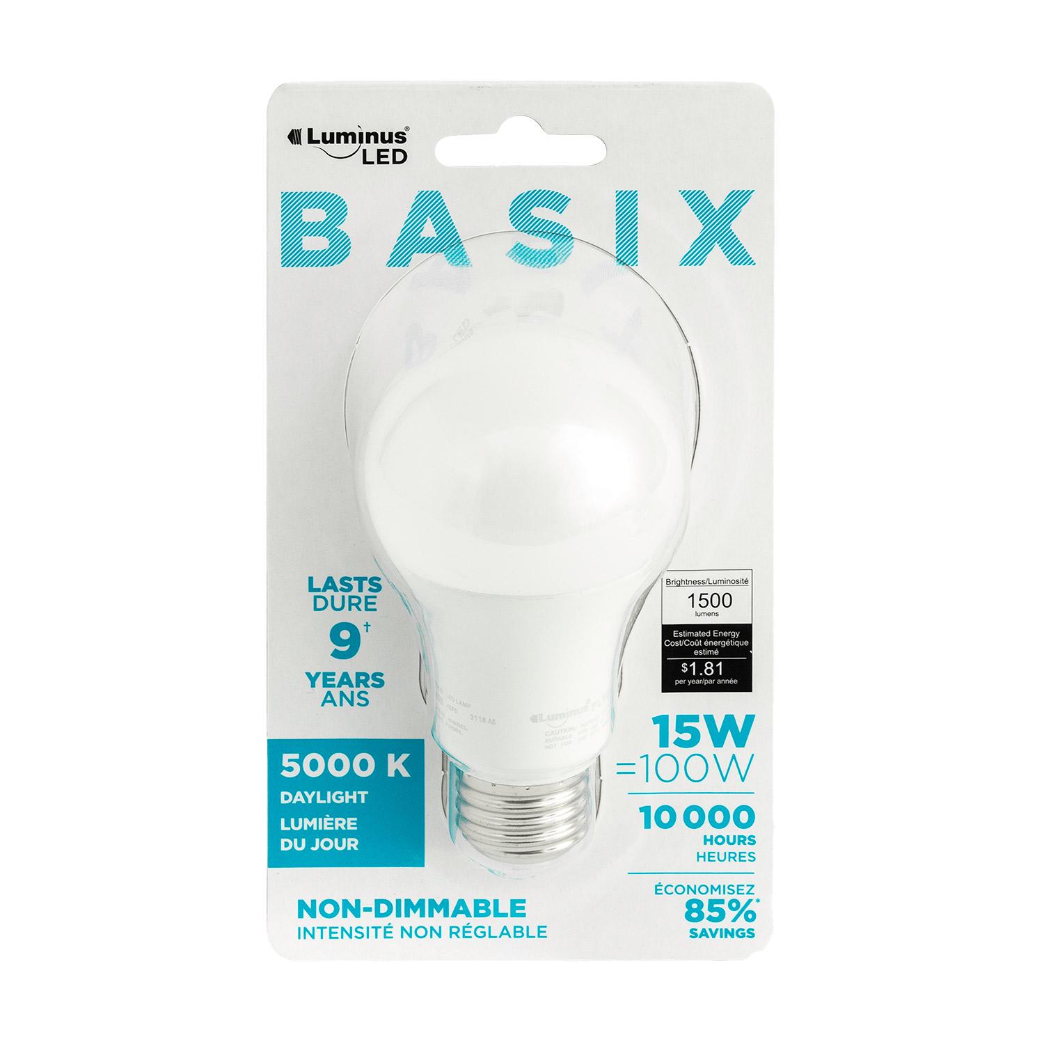 Ampoule A19 DEL Basix 15 W 5 000 K Luminus