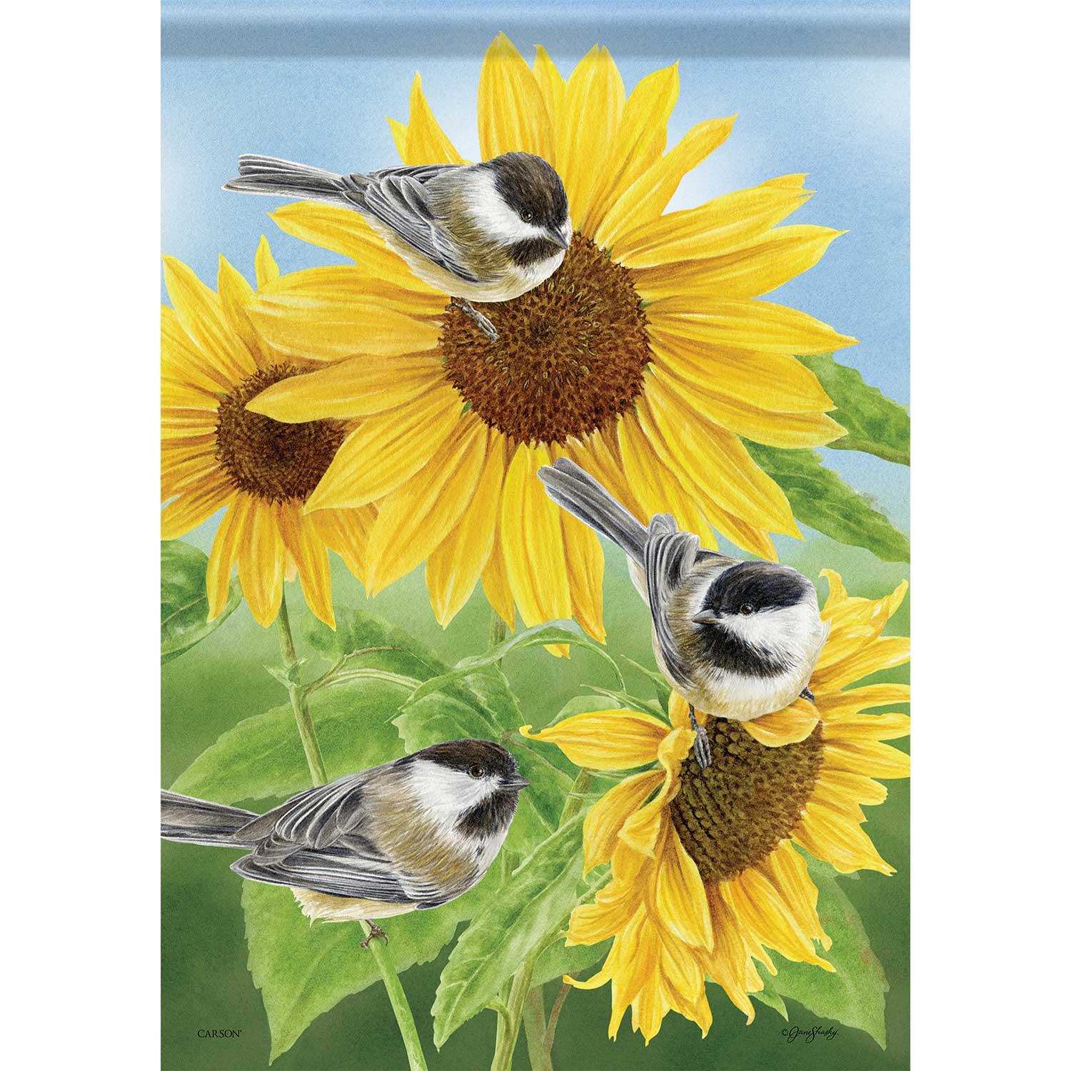 Drapeau de jardin « Trio de mésanges »