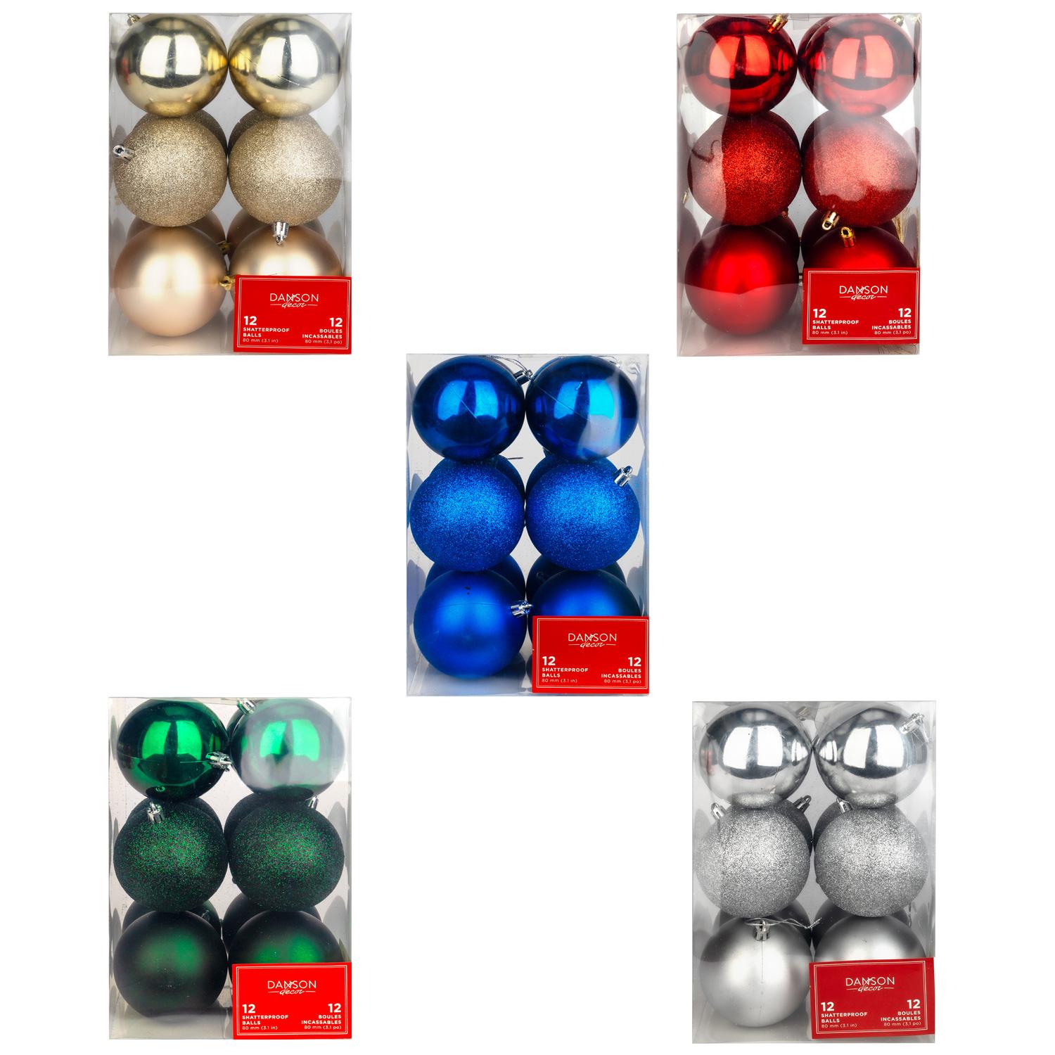 Shatterproof Ornaments Assorted Solid Colors 80mm-12/Pack