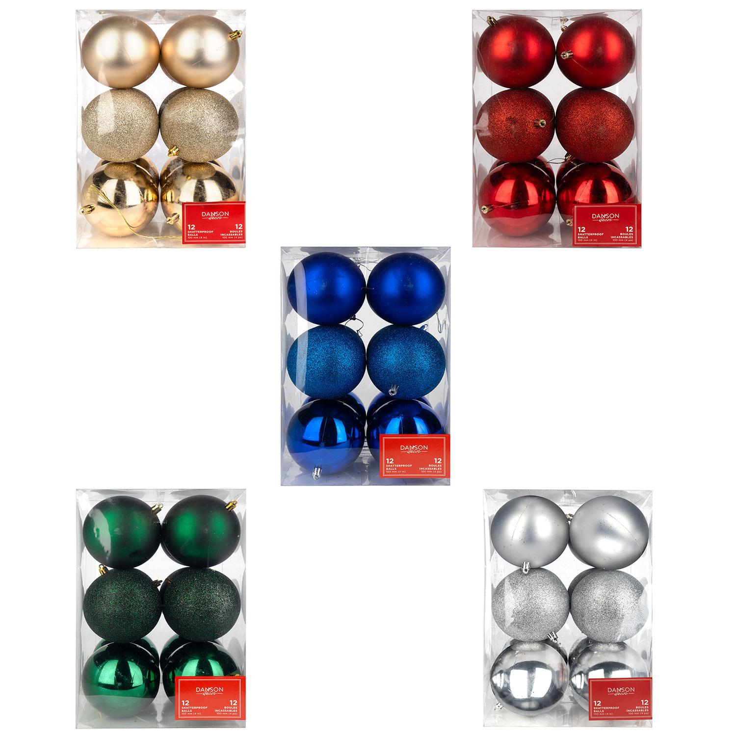 Shatterproof Ornaments Assorted Solid Colors 100mm-12/Pack
