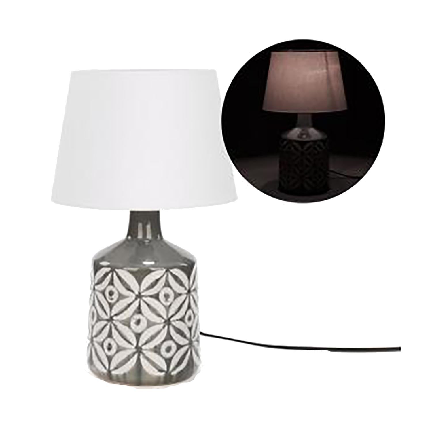 Grey Floral Pattern Ceramic Table Lamp With White Shade